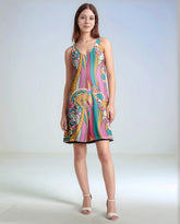 Taki print reversible dress with colorful tribal design and solid black reverse option - Retro Psychedelic  - Profonde by Blissfully Brand